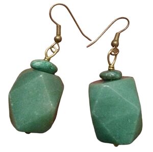 Serpentine Jade Handmade Geometric Gemstone Earrings Turquoise Heavy Gem Beads
